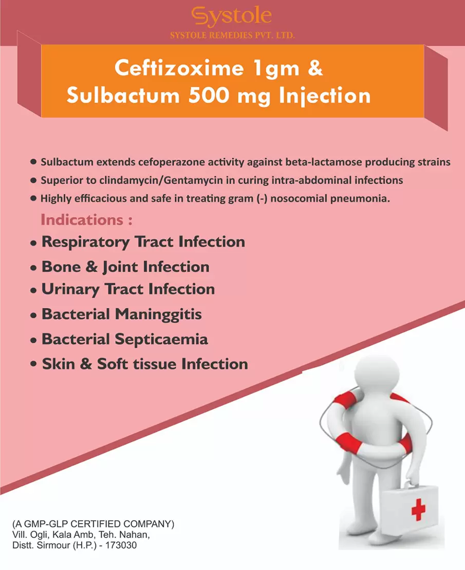 Ceftizoxime 1 mg & sulbactam 500 mg injection